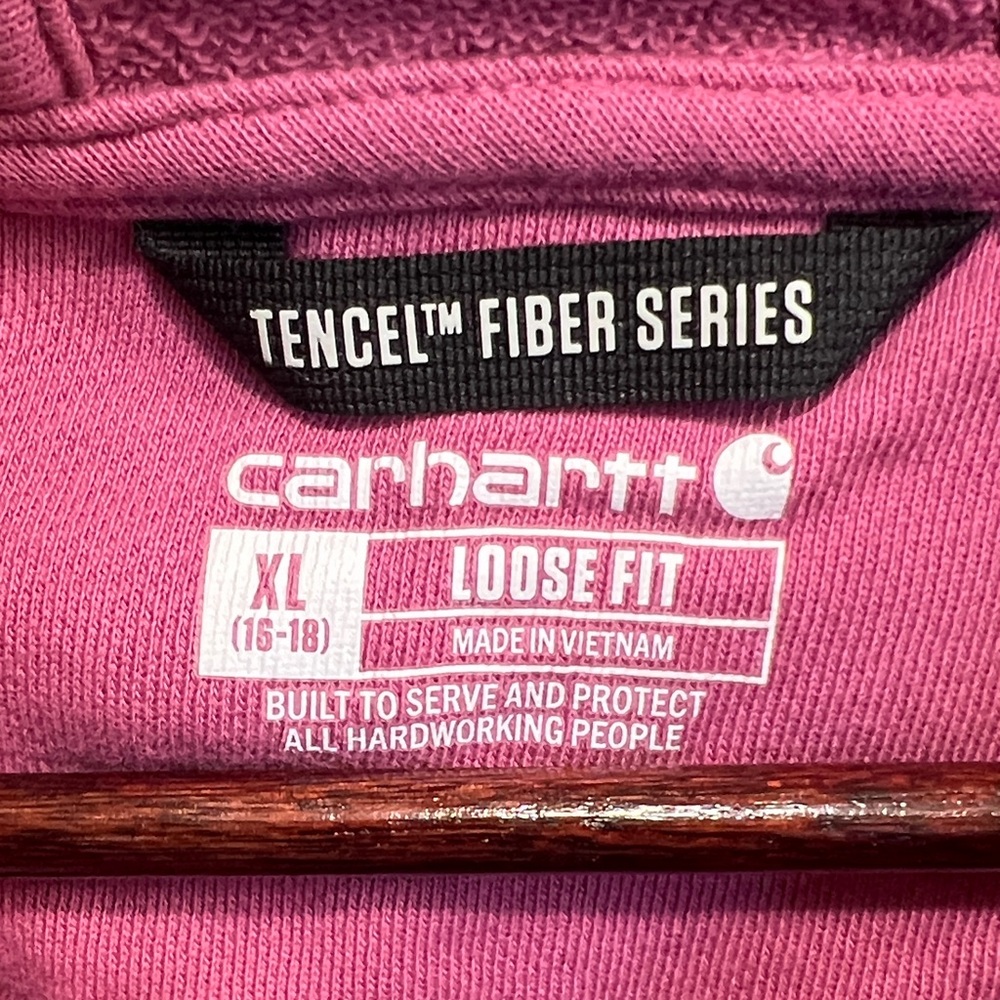 Carhartt Pink Pullover Hoodie with Teal Script - Picture 2 of 10